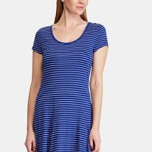 Avenue Blue and Black Stripped Tee Shirt Dress Short Sleeves Knee Length 14/16